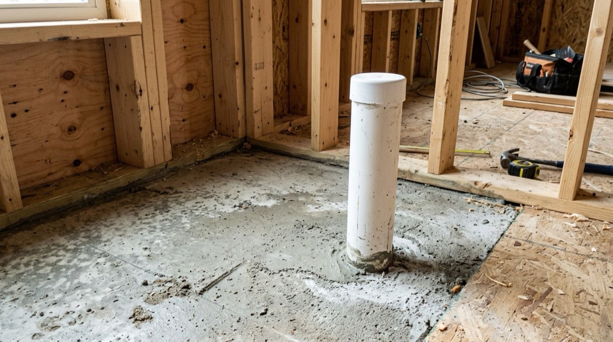 Radon rough-in piping set during new construction